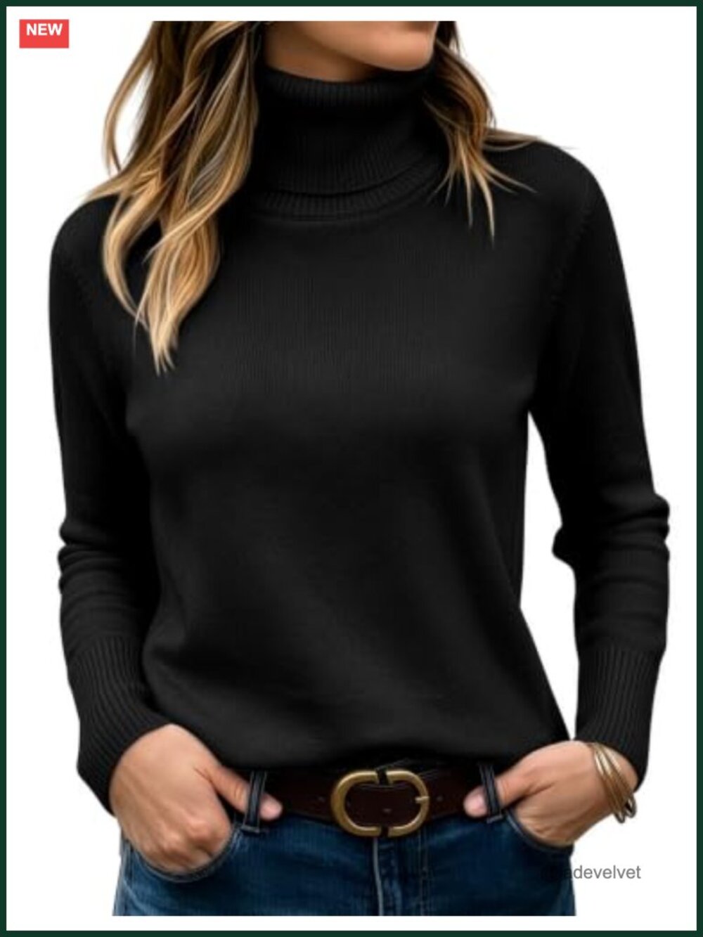 Turtleneck Sweater Women Long Sleeve Knit Pullover Side Split Ribbed Hem